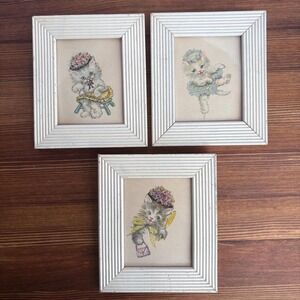 Vintage 1950s Donald Art Co Framed Kitten Prints Set of 3 Shabby Chic Wall Art